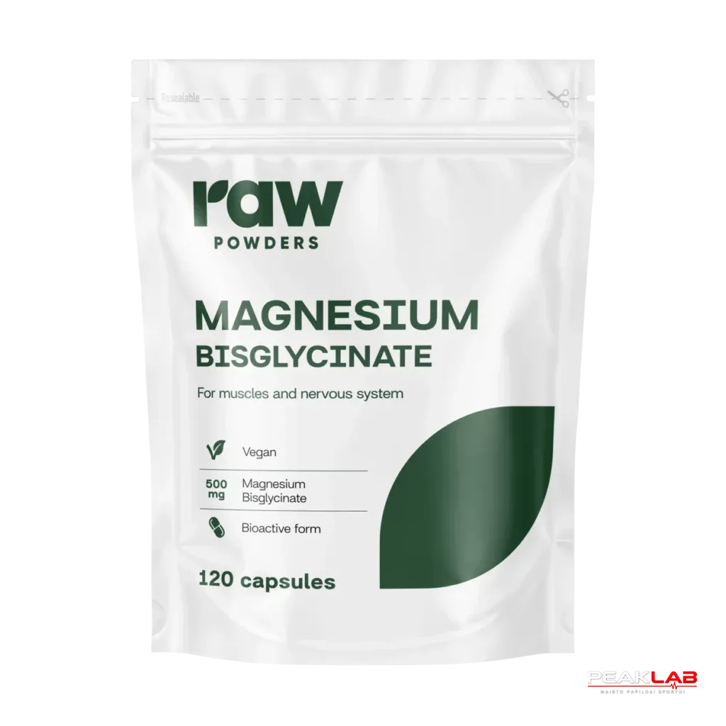 MAGNIS Raw Powders Magnio bisglicinatas 500 mg. 120 kaps.