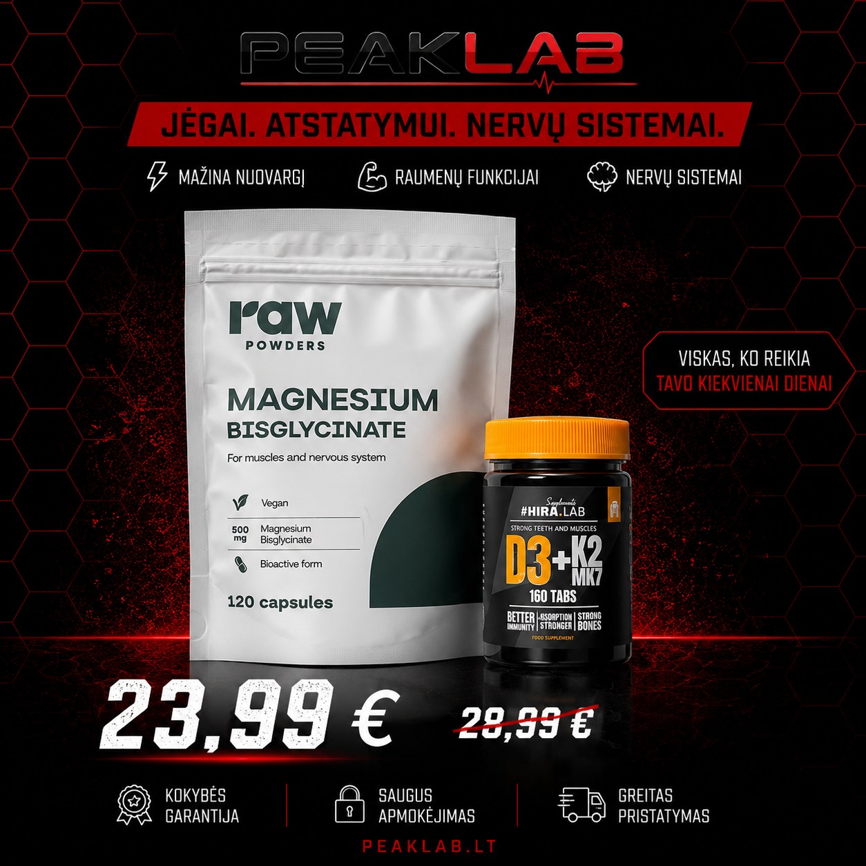 ⚡ Magnio ir Vitamino D3 + K2 rinkinys