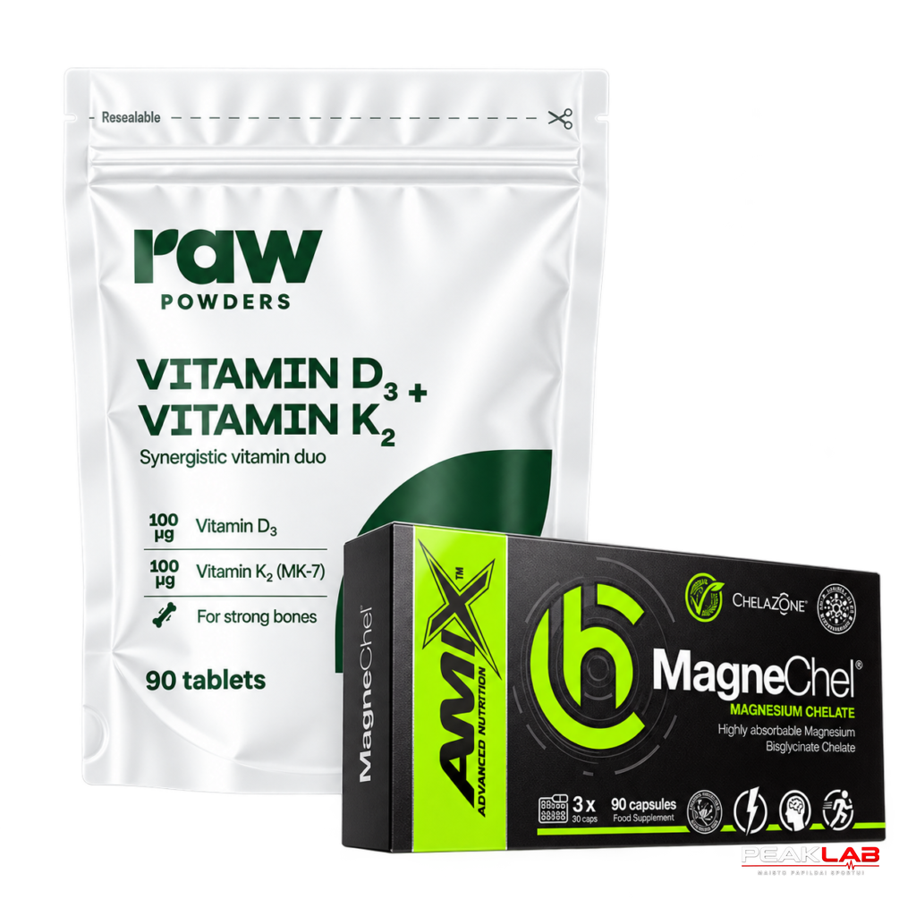 Raw Powders D3 + K2 ir Amix MagneChel MAGNIO BISGLICINATAS